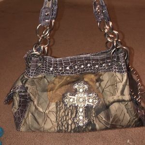 Camo & Rhinestone Embellished Purse